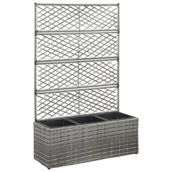 Hochbeet mit Rankgitter 3 Tpfe 8330130cm Poly Rattan Grau