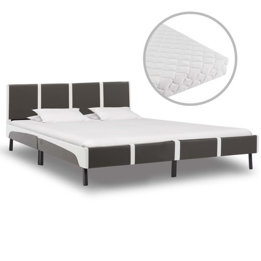 Bett mit Matratze Grau und Wei Kunstleder 180 x 200 cm