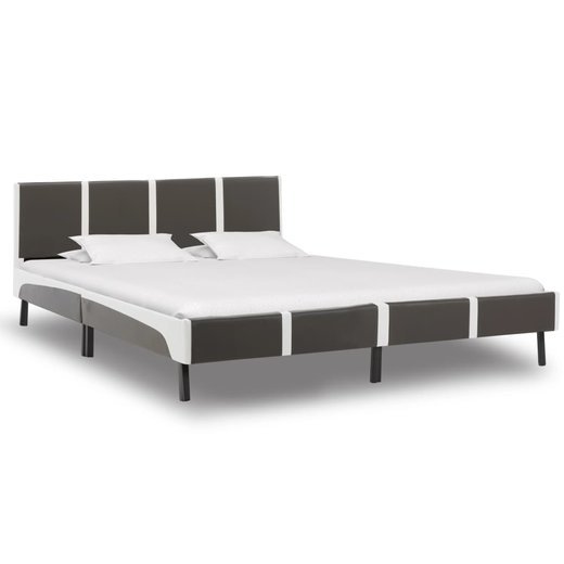 Bett mit Matratze Grau und Wei Kunstleder 180 x 200 cm
