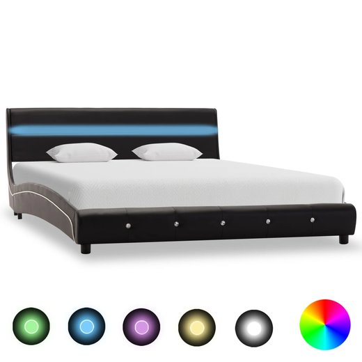 Bettgestell mit LED Schwarz Kunstleder 140200 cm