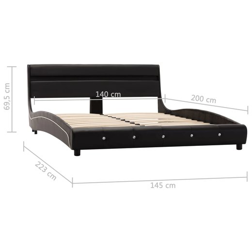 Bettgestell mit LED Schwarz Kunstleder 140200 cm