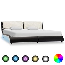 Bettgestell mit LED Schwarz und Wei Kunstleder 180 x 200 cm