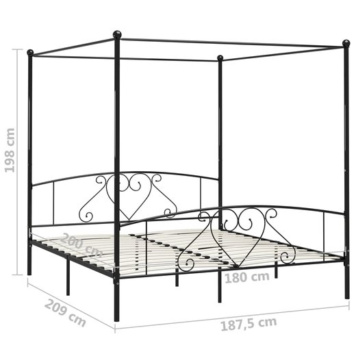 Himmelbett-Gestell Schwarz Metall 180 x 200 cm