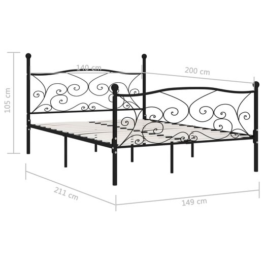 Bettgestell mit Lattenrost Schwarz Metall 140  200 cm