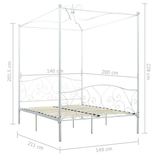Himmelbett-Gestell Wei Metall 140 x 200 cm