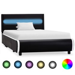 Bettgestell mit LED Schwarz Kunstleder 100  200 cm