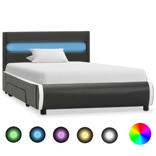 Bettgestell mit LED Anthrazit Kunstleder 90x200 cm