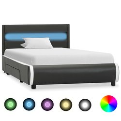 Bettgestell mit LED Anthrazit Kunstleder 90x200 cm