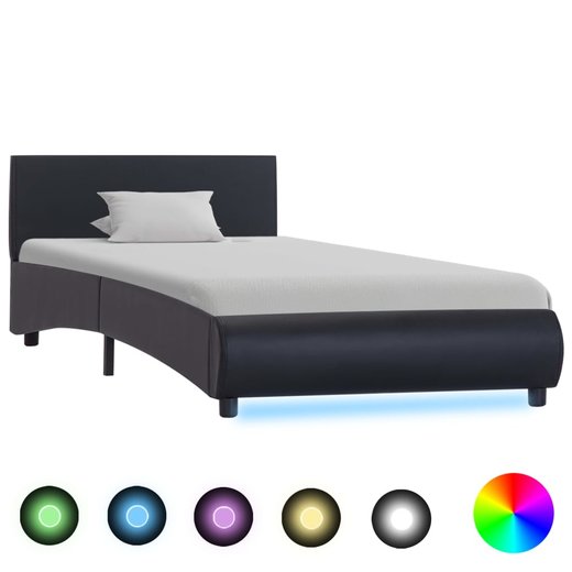 Bettgestell mit LED Schwarz Kunstleder 90 x 200 cm