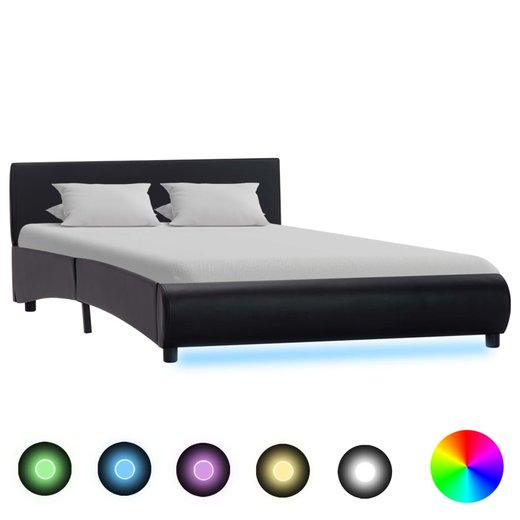 Bettgestell mit LED Schwarz Kunstleder 120 x 200 cm