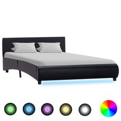 Bettgestell mit LED Schwarz Kunstleder 120 x 200 cm