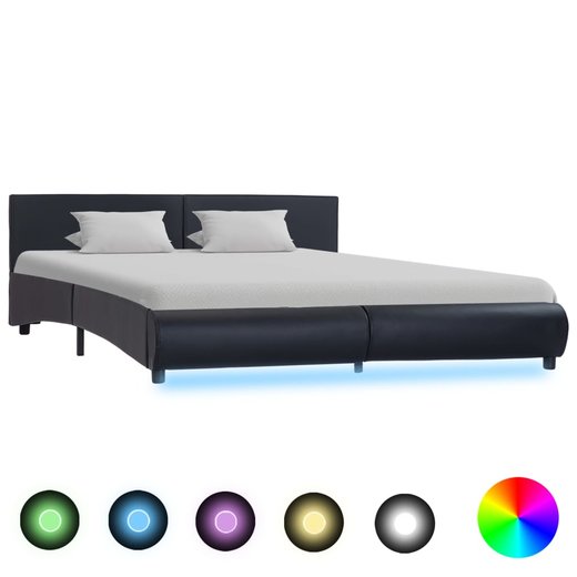 Bettgestell mit LED Schwarz Kunstleder 160 x 200 cm