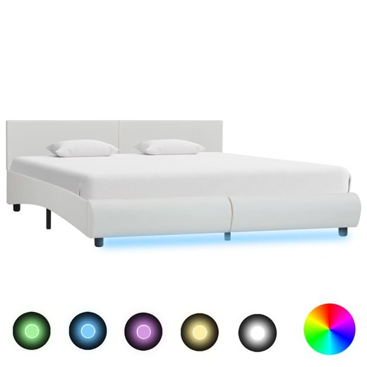 Bettgestell mit LED Wei Kunstleder 160 x 200 cm