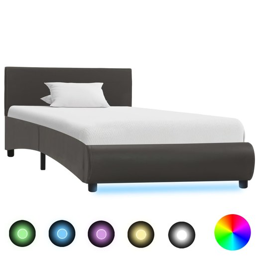 Bettgestell mit LED Grau Kunstleder 90 x 200 cm
