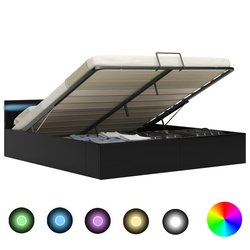 Stauraumbett Hydraulisch mit LED Schwarz Kunstleder...