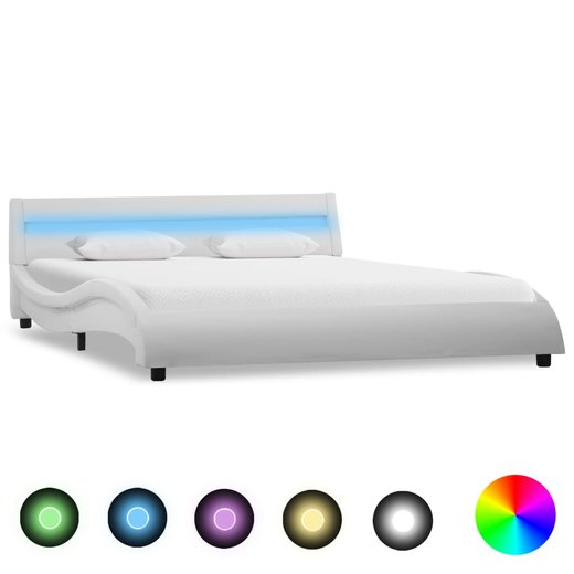 Bettgestell mit LED Wei Kunstleder 140 x 200 cm