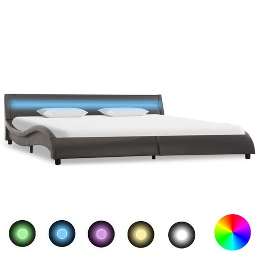Bettgestell mit LED Grau Kunstleder 180 x 200 cm