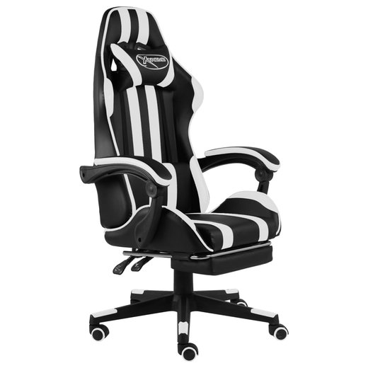 Gaming-Stuhl mit Fusttze Schwarz und Wei Kunstleder