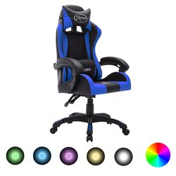 Gaming-Stuhl mit RGB LED-Leuchten Blau und Schwarz...