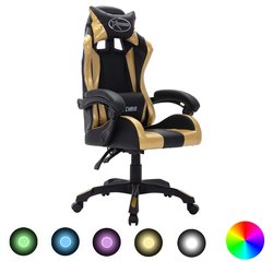 Gaming-Stuhl mit RGB LED-Leuchten Gold und Schwarz...