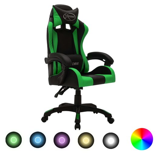 Gaming-Stuhl mit RGB LED-Leuchten Grn und Schwarz Kunstleder