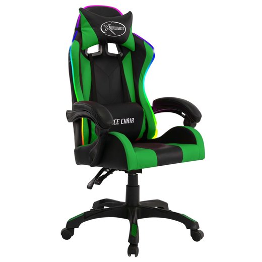 Gaming-Stuhl mit RGB LED-Leuchten Grn und Schwarz Kunstleder