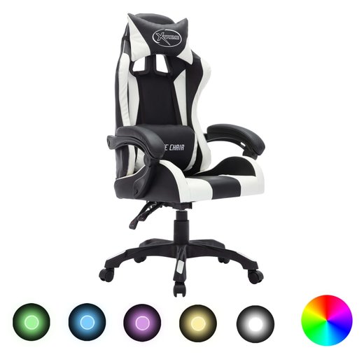 Gaming-Stuhl mit RGB LED-Leuchten Wei und Schwarz Kunstleder
