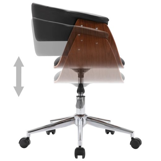 Drehbarer Brostuhl Schwarz Bugholz und Kunstleder