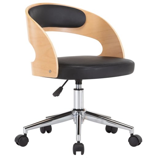 Drehbarer Brostuhl Schwarz Bugholz und Kunstleder