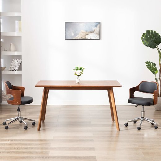 Drehbarer Brostuhl Schwarz Bugholz und Kunstleder