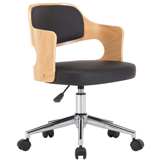 Drehbarer Brostuhl Schwarz Bugholz und Kunstleder