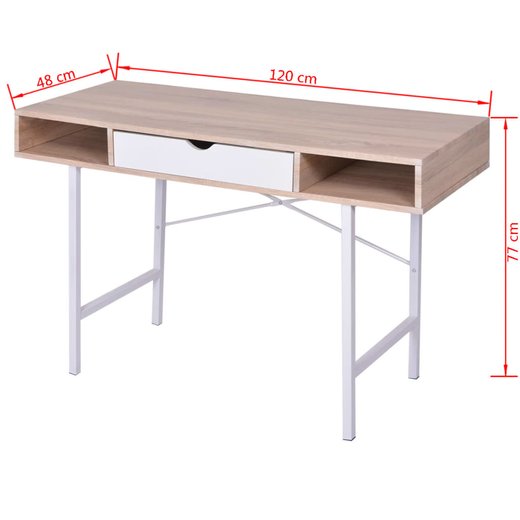 Schreibtisch mit 1 Schublade Eiche und Wei