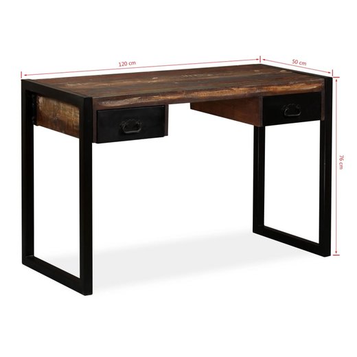 Schreibtisch mit 2 Schubladen Altholz Massiv 120x50x76 cm
