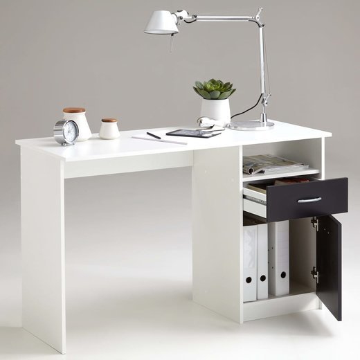 FMD Schreibtisch mit 1 Schublade 1235076,5 cm Wei und Schwarz