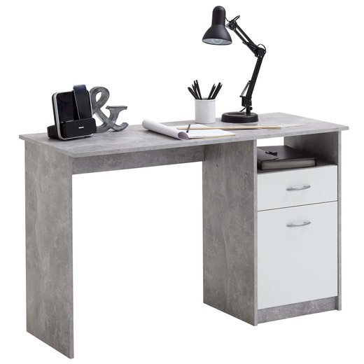 FMD Schreibtisch mit 1 Schublade 1235076,5 cm Betongrau und Wei