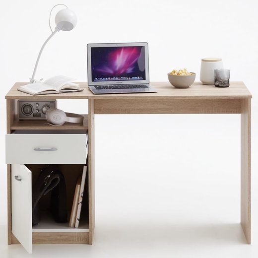 FMD Schreibtisch mit 1 Schublade 1235076,5 cm Eichenbraun und Wei