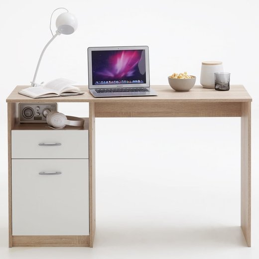 FMD Schreibtisch mit 1 Schublade 1235076,5 cm Eichenbraun und Wei