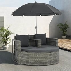 2-Sitzer-Gartensofa mit Auflagen und Sonnenschirm Grau...