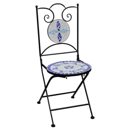 3-tlg. Bistro-Set Mosaik Keramik Blau und Wei