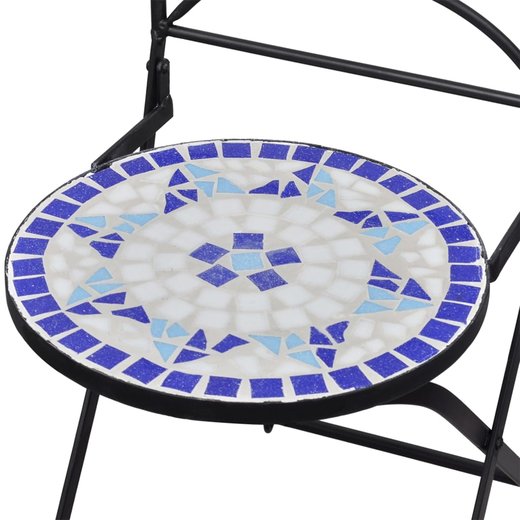 3-tlg. Bistro-Set Mosaik Keramik Blau und Wei