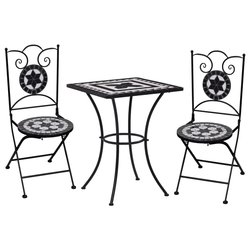 3-tlg. Bistro-Set Mosaik Keramik Schwarz und Wei