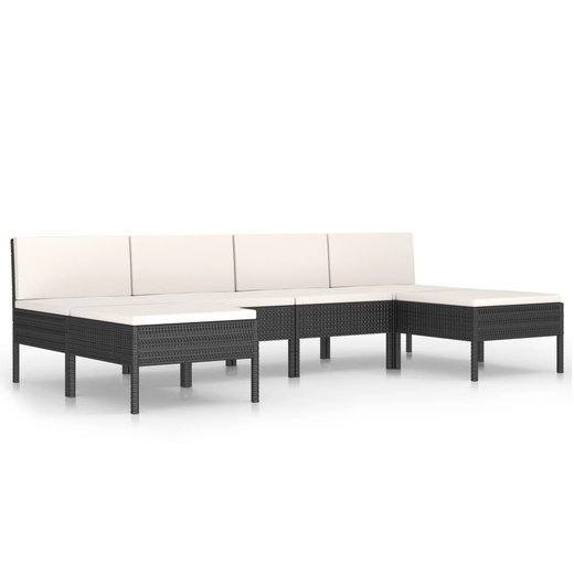 6-tlg. Garten-Lounge-Set mit Auflagen Poly Rattan Schwarz
