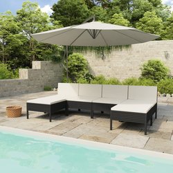 6-tlg. Garten-Lounge-Set mit Auflagen Poly Rattan Schwarz