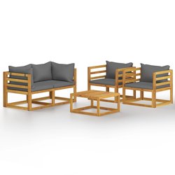 5-tlg. Garten-Lounge-Set mit Auflagen Massivholz Akazie