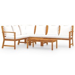 5-tlg. Garten-Lounge-Set mit Auflagen Creme Massivholz...