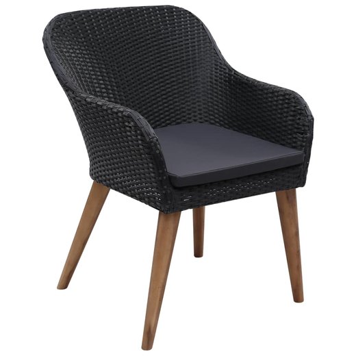 7-tlg. Garten-Essgruppe mit Auflagen Poly Rattan Schwarz