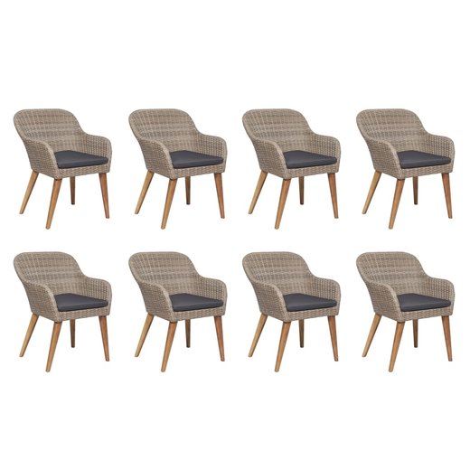 9-tlg. Garten-Essgruppe mit Auflagen Poly Rattan