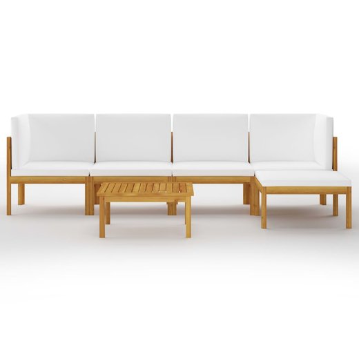 6-tlg. Garten-Lounge-Set mit Kissen Cremewei Massivholz Akazie