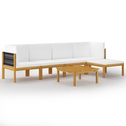 6-tlg. Garten-Lounge-Set mit Kissen Cremewei Massivholz...