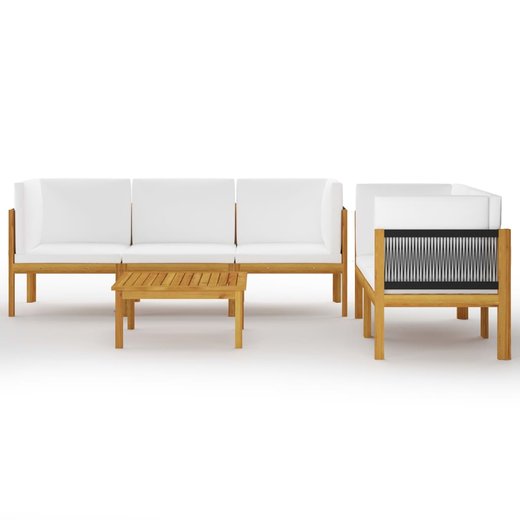 6-tlg. Garten-Lounge-Set mit Kissen Cremewei Massivholz Akazie